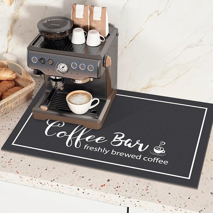 Findosom 12"x 20" Dish Drying Mat, Super Absorbent & Cuttable Coffee Mat, Hide Stain Bar Mat for Kitchen Counter, Coffee Bar Accessories, Black