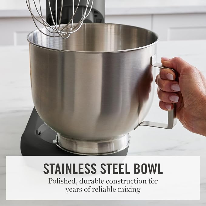 Martha Stewart 5.3QT Tilt Head Stand Mixer, 12 Speeds, Stainless Steel Bowl | Dough Hook, Stainless Whisk, Beater, Removable Splash Shield, Bread, Cake & Whipping, Electric Kitchen Mixer, Caviar Gray