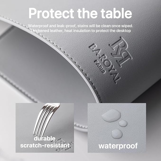 Baroyal Faux Leather Placemats Set of 6 Vinyl Washable Wipeable Table Mats for Kitchen Dining Table Heat Resistant Waterproof Modern Indoor/Outdoor Placemats Non-Slip Easy Clean Place Mats (Gray)