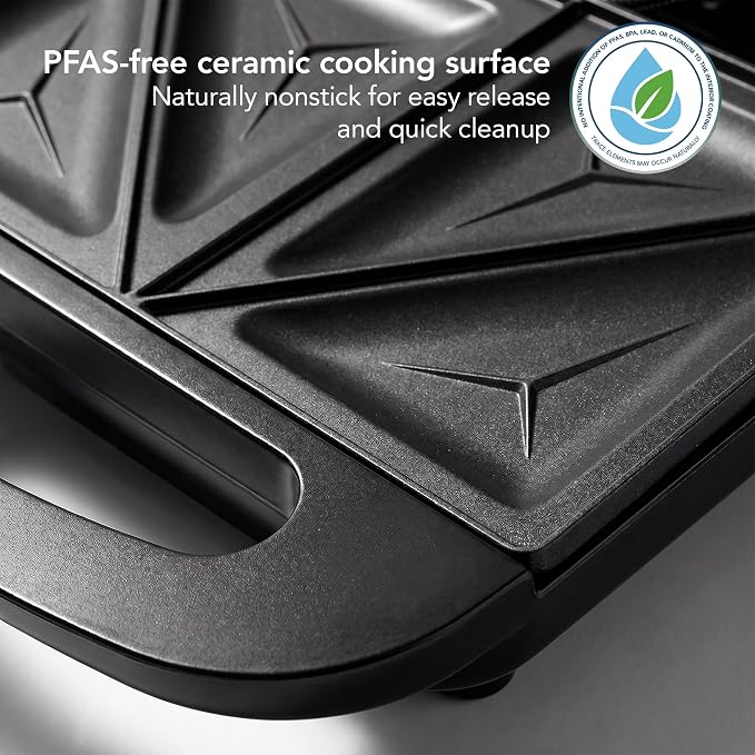 OVENTE Electric Sandwich Maker, 750W Non-Stick Plates, Black GPS401B | Perfect for Grilled Cheese, Tuna Melts, Omelets, French Toast, Breakfast Favorites, Light Meals, and Snacks