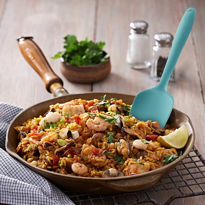 3-Piece Silicone Spatula Set, 600°F Heat Resistant, Aqua Sky | Stainless Steel Core, Silicone Rubber Spatulas for Nonstick Pans, Spatula, Spoonula and Mini Spatula for Cooking and Baking