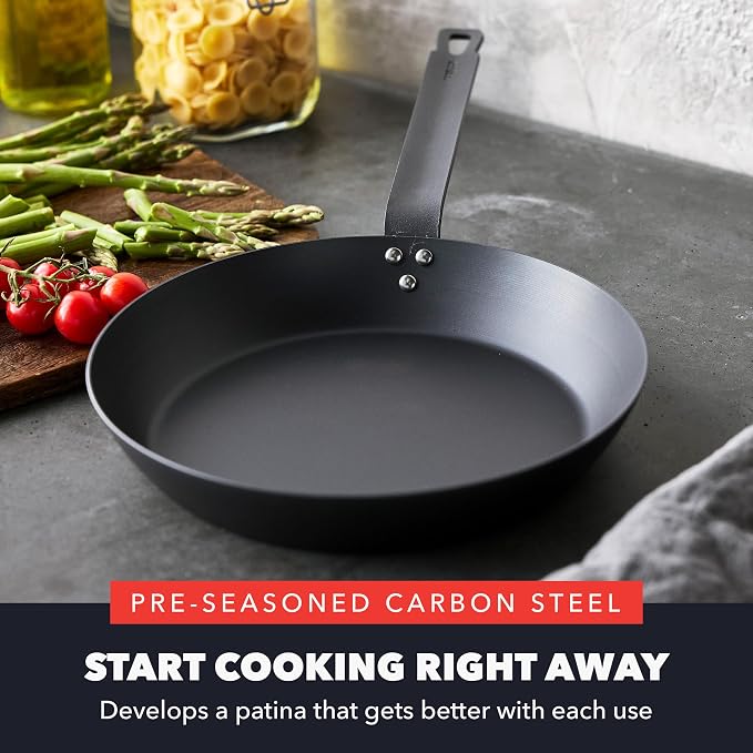 GreenPan x Bobby Flay 10" Pre-Seasoned Carbon Steel Frying Pan Skillet | Natural Nonstick with Use, Durable Cast Iron Alternative, Induction & All Stovetop Compatible, High Heat & Oven Safe to 660F