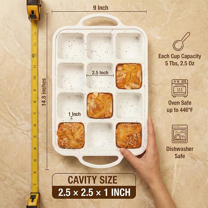 Silicone Brownie Pans with Dividers - 2 PACK - CREAM | Metal Reinforced Silicone Brownie Pans for Baking, Nonstick Brownie Pan, Easy Release Surface, Dishwasher Safe