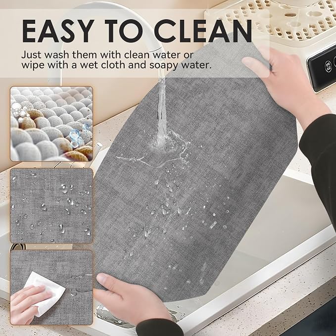 Round Table Placemats Set of 4, Faux Leather Wedge Shape Place Mats Heat Resistant Wipeable Washable Table Mats for Dining Outdoor Indoor, Gray