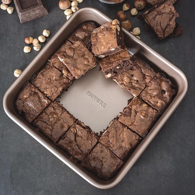 9 x 9 inch Square Baking Pan Nonstick, PFOA & BPA Free | | Non-Toxic - High Carbon Steel - Gold - Cake & Brownie Mold