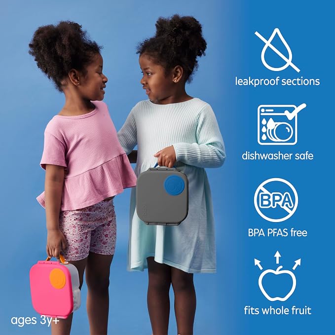 b.box Mini Lunch Box 2-Pack, Snack Containers for Kids, Lunch Box Kids | Bento Box for Kids, Sanck Box, Lunch Containers, Leakproof, Dishwasher Safe, PFAS + BPA Free, Ages 3+ — Lemon + Slate