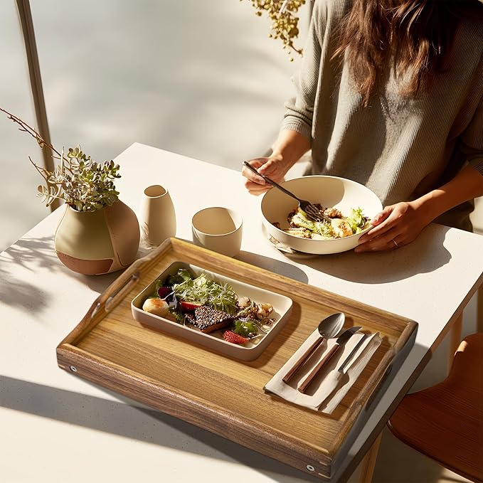 Utoplike Acacia Bed Tray for Eating, Breakfast Trays with Foldable Legs | Wood Serving Table for Sofa, Bed, with Folding Legs, Medium Size