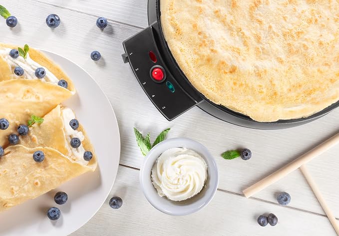 CucinaPro 12" Crepe Maker, Non-Stick Electric Griddle Pan w Batter Spreader | Dual Use Hot Plate for Breakfast Brunch, Blintzes, Eggs, Pancakes- Portable, Adjustable Temp Settings, Includes Recipe Guide