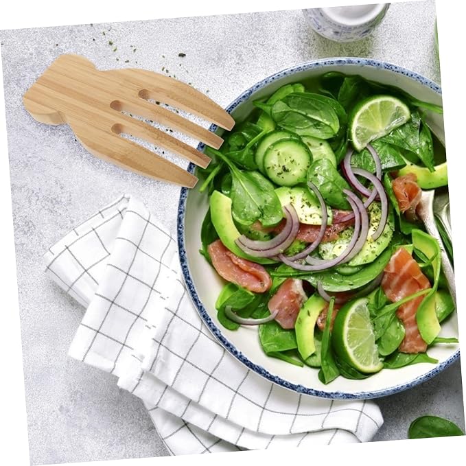 Bamboo Salad Servers Non-Stick Salad Hands Forks Wooden Cooking Utensils for Mixing and Serving for Parties and Gatherings