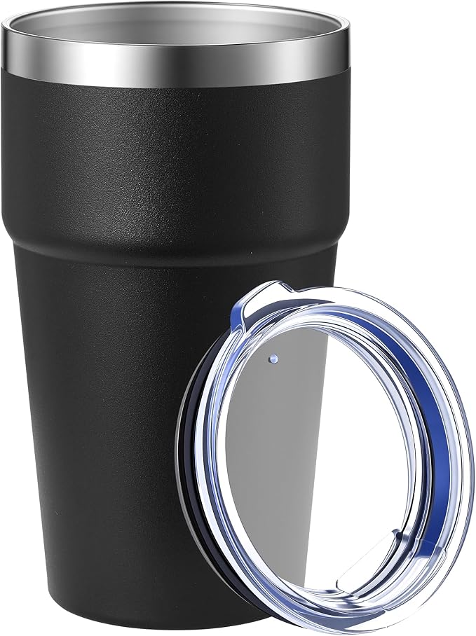 MEWAY 16oz Tumbler Double Wall Vacuum Insulated Travel Mug Bulk, Stainless Steel Tumblers with Lid, Powder Coated Coffee Cups for Cold & Hot Drinks (Black,1 Pack)