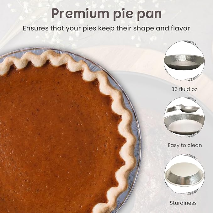 KitchenDance Disposable Heavyweight Aluminum Foil Pie Pan - 36 Ounces Round Baking Pan Perfect for Homemade Cakes, Pies - Aluminum Foil Pan for Baking, Storing, and Preparing Food #1070 (100, Silver)