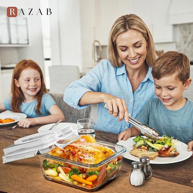 Razab 2700ml / 91Oz / 11.5 Cups Large Glass Food Storage Containers with Lids - Glass Meal Prep Containers for Roasting & Storing Leftover, Glass Lunch Container, Microwave & Oven Safe