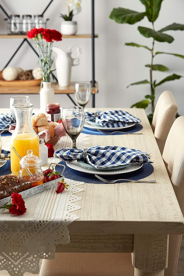 DII PVC Tabletop Collection Woven Indoor/Outdoor, Round Placemat Set, 13.75", Nautical Blue, 6 Piece