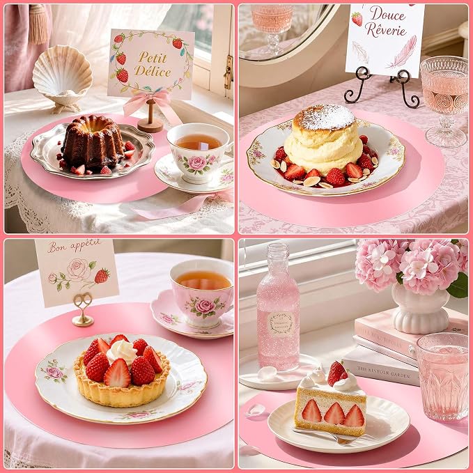 100PCS 13in Round Pink Placemats, Disposable Paper Chargers Plate | Mirrored Pink Paper Placemats for Dining Table, for Wedding Birthday Party Bridal Baby Shower Kitchen Banquet Table Setting
