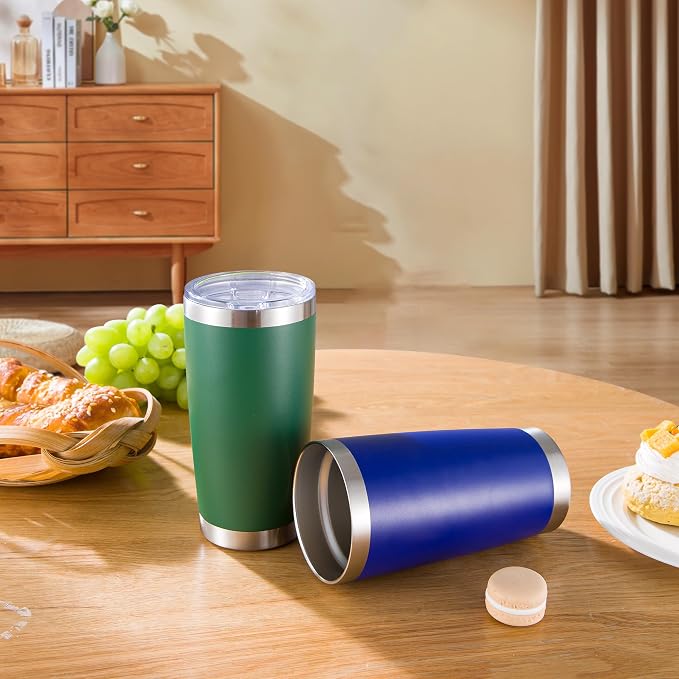 20 oz Tumblers Bulk Stainless Steel Tumbler with Lid, 6 Pack | Deep Green, 20oz Insulated Coffee Mug, Double Wall Vacuum, Powder Coated Cup, for Hot and Cold Drinks