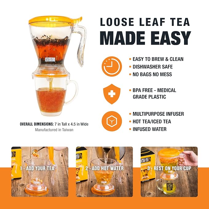 Tiesta Tea Brewmaster Infuser, Large Strainer for Loose Leaf Tea | Fine Mesh Bottom Dispensing, Microwave & Dishwasher Safe, Reusable Steeper, Loose Leaf Holder, 16 Oz