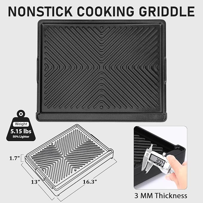 Utheer 16.3 x 13 Inch Cast Iron Aluminum Griddle for Gas Grill & Stove Top | Universal Cast Iron Aluminum Flat Top Griddle With Dual-sided Cooking for Outdoor，Barbecue, Kitchen and Camping