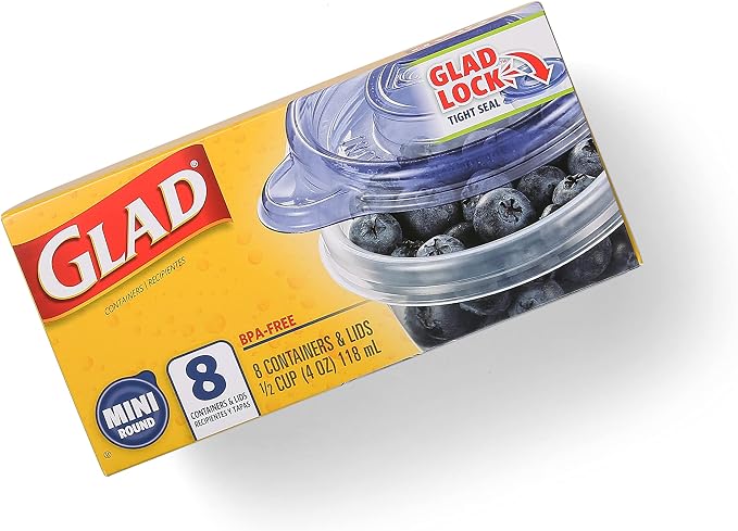 Glad GladWare Mini Round Food Storage Containers, 4 Oz, 8 Count, 12-Pack | BPA-free, lock-tight seal for snacks, portion control, and on-the-go; reusable and stackable
