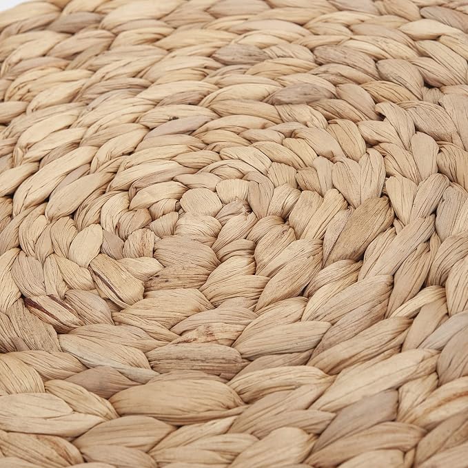 6 Pack 13.8" Woven Placemats, Natural Hand-Woven Water Hyacinth Placemats, Round Braided Rattan Tablemats for Dining Table, Large Weave Round Place Mats Heat Resistant Non-Slip Table Mats, 13.8 Inch