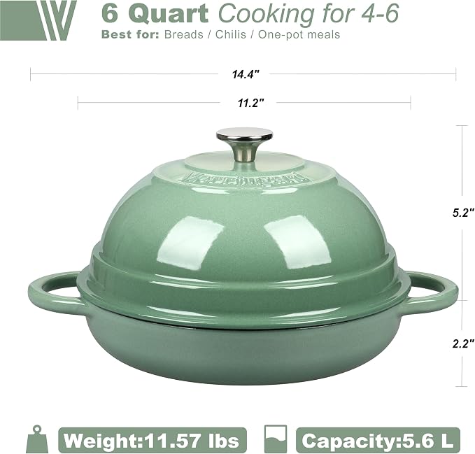 Cast Iron Enameled Dutch Oven Pot with Lid for Bread Baking, Bread Oven, 6 Quart, Sage Green
