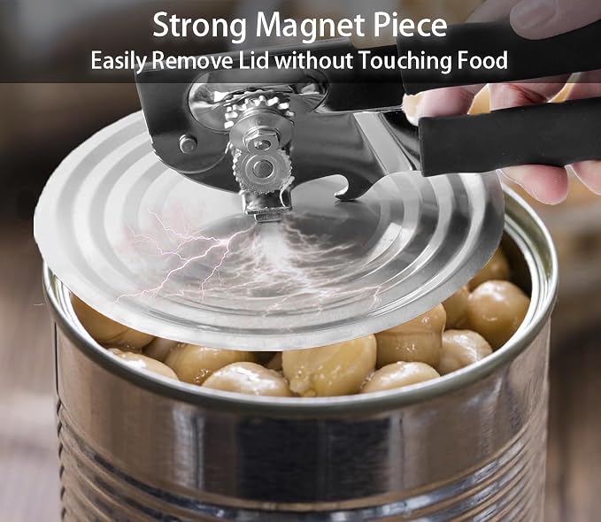 Manual Can Opener Heavy Duty Smooth Edge for Seniors Arthritis, Long Handle | stainless steel,magnetic lids lifting,built-in beer opener,comfortable grip,smoothly cutting,kitchen & picnic tool,all cans