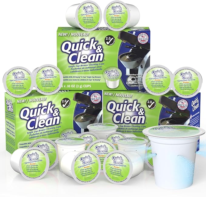 Quick & Clean [18-Pack] Cleaning Pods - K Cup Cleaner Pods for Keurig - 2.0 Coffee Machine Compatible, Removes Stains, Non-Toxic and Eco-Friendly
