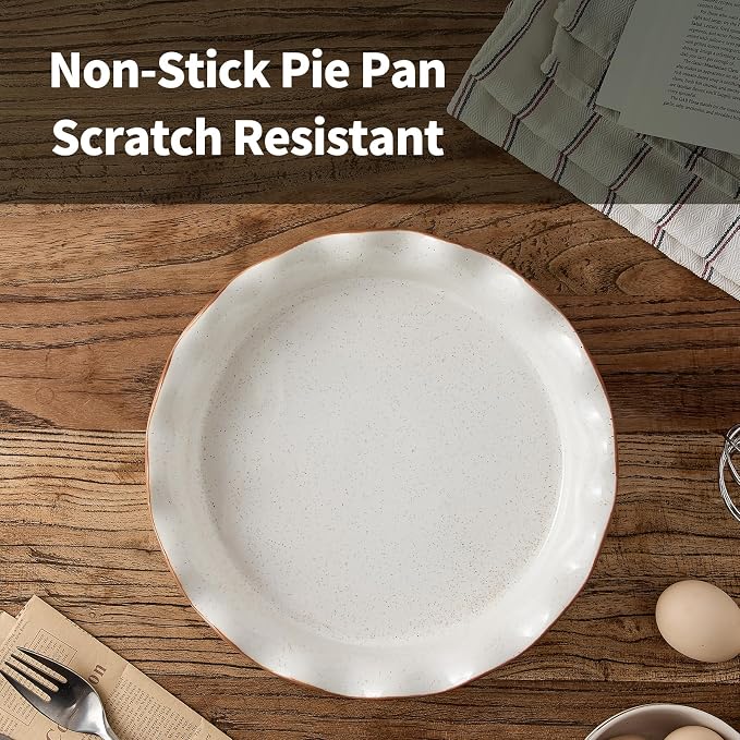 Ceramic Pie Pan for Baking[10.5 inch],Reusable NonStick Ceramic Baking Dish | Reusable NonStick Ceramic Pie Plate with Ruffled Edge,Deep and Fluted Pie Dish for Apple Pie,Quiche,Pot Pie, Tart, etc（White）