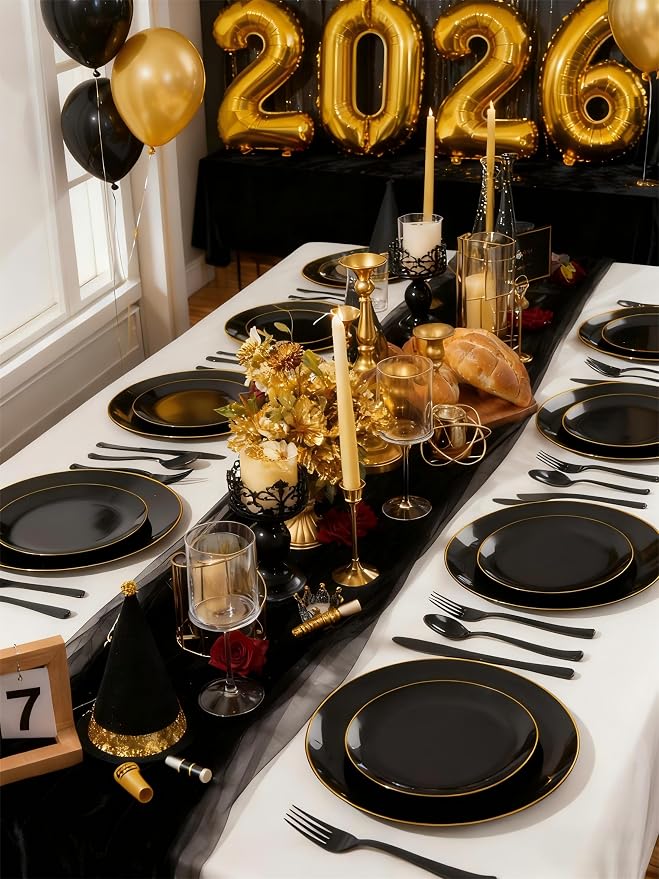 180 Pieces Black Plastic Silverware - Plastic Silverware Set Include 60 Forks, 60 Knives, 60 Spoons - Heavy Duty Black Disposable Cutlery - Disposable Utensils for New Year, Wedding