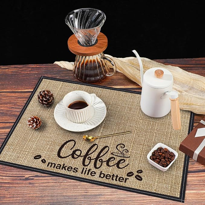 2 Pcs 20 x 14 Inch Coffee Placemats for Countertop,Cute Style
