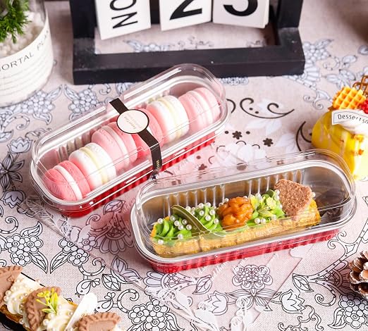 NPLUX Mini Loaf Pans with Lids, 50 Pack Red 6.8oz for Dessert Tables | Use for tasting samples, dessert bars, fruit cups and brownies; cover-after-cooling setup helps cut repacking steps.