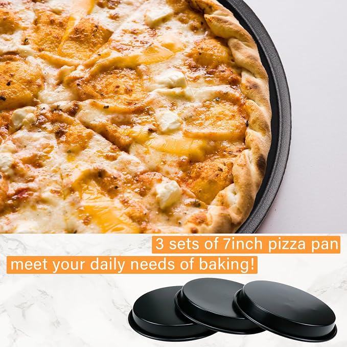 3pcs 7inch Non-Stick Bakeware Pizza Pan Aluminum Baking Pan for Home Kitchen & Cafe Oven Bakeware