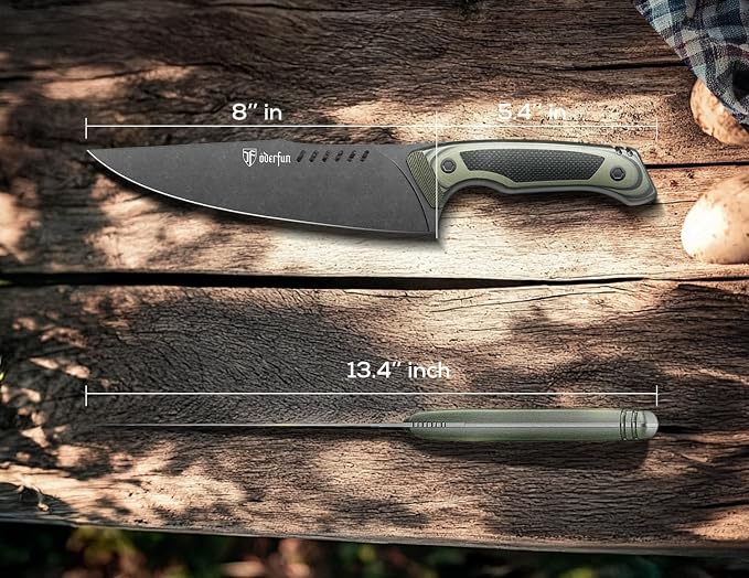 8 inch Chef Knife with Leather Sheath, G10 Handle Kitchen Knife | Ultra Sharp Stainless Stee Blade, Full Tang, Gyuto Style for Home Cooking and Outdoor Camping, Knives for Men Him Husband