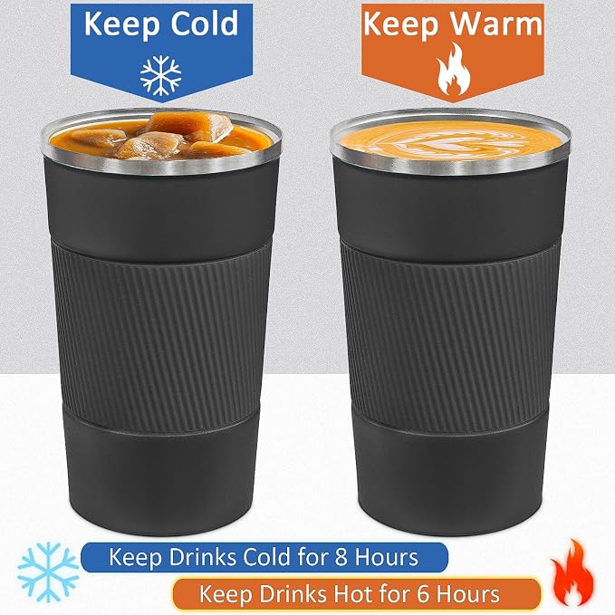 4 Pack Insulated Coffee Mug with Lid 12oz Travel Coffee Tumbler Stainless Steel Reusable Coffee Cups Thermal Coffee Mug for Hot and Iced Cold Drinks, Black
