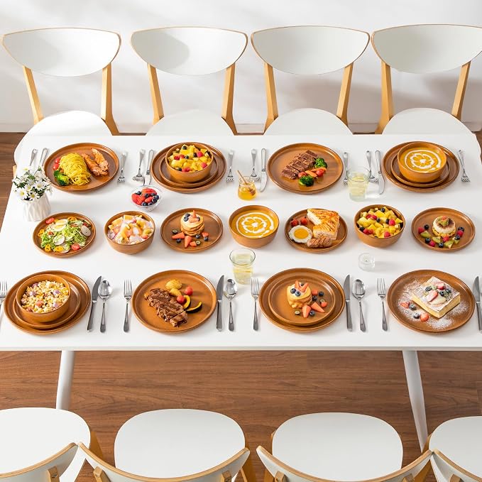 vancasso ZERMATT 24 Pieces Stoneware Dinnerware, Plates and Bowls Set for 8 | Dishes Set for 8 in Caramel Yellow Reactive Glaze Stoneware, Kitchen Dinner Set, Microwave and Dishwasher Safe