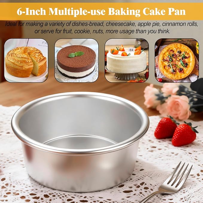 6 Inch Cake Pans, 2PCS Nonstick Small Cake Pans With 60PCS Parchment Paper | Aluminum Pans for Birthday Smash Layer Cakes, Round Cake Pans for Home Kitchen, Leak proof &6 X 3 Inch, Heavy Duty &Oven Safe