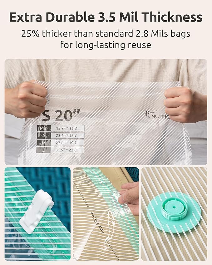 Travel Vacuum Seal Bags with Electric Pump, 16 Pack, Home Seasonal Storage | 4 Sizes, Compression Pack Bag for Clothes, Blankets, Bedding, Pillows, Extra-Thick, Reusable, Luggage & Suitcase Space Saver