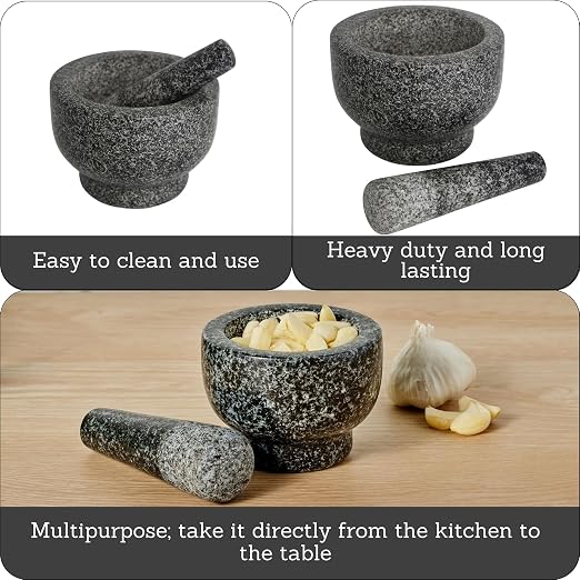 IMUSA 6.5" Traditional Heavy Duty Polished Granite Molcajete for Fresh Guacamole, Salsa, Pesto, Herbs, Spices