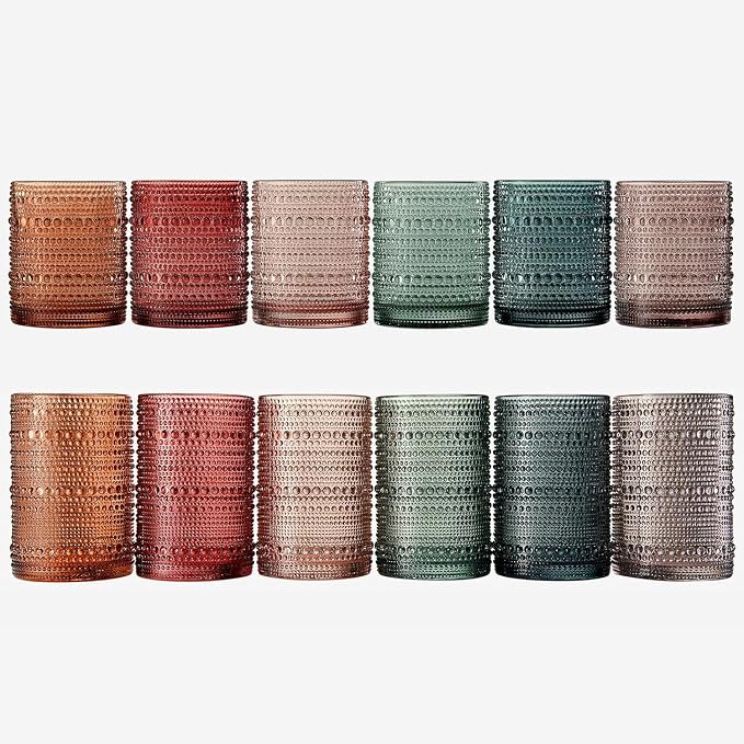 Hobnail Highball Glasses, Vintage Beaded Tumblers Set of 12, 14 & 11 oz | Vintage Beaded Design, Embossed Bubble Texture, Comfortable Grip, Ideal for Water, Whiskey, Cocktails, Wine & Mixed Drinks,