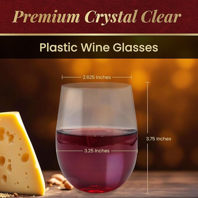 Reli. Disposable Wine Glasses (48 Pack, 12oz) | Clear | Stemless, Shatterproof | Plastic Stemless Wine Glasses Disposable | Parties, Cocktails, Whiskey, Weddings