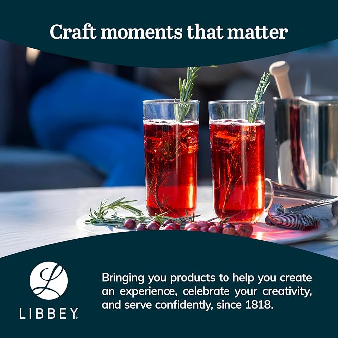 Libbey Polaris Tumbler and Rocks Glass Cups Set, Smoke Hue Mixed Drink Glasses with Straight Lines, Lead-Free, Drinkware Set of 16 for all Beverages