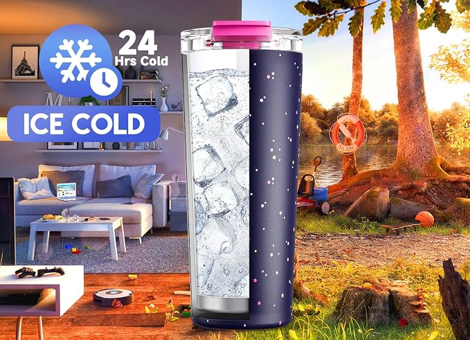 Meoky 24 oz Insulated Travel Coffee Mug: Leak Proof Lid, Plum Stardust | Stainless Steel Coffee Tumbler, Keeps Hot for 8 Hours or Cold for 24 Hours, Fits in Car Cup Holder, BPA Free