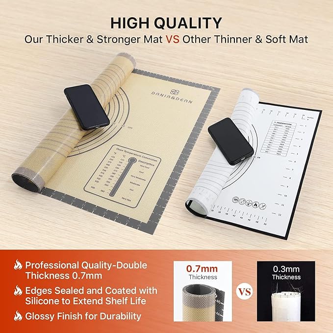 DANIA & DEAN 26"x16" Extra Thick Silicone Baking Mat for Pastry and Bread | Non-Slip & Non-Stick Mat with Measurements, for Pizza, Pie Crust, Dough Rolling, Pasta & Sourdough, Reusable Counter Sheet