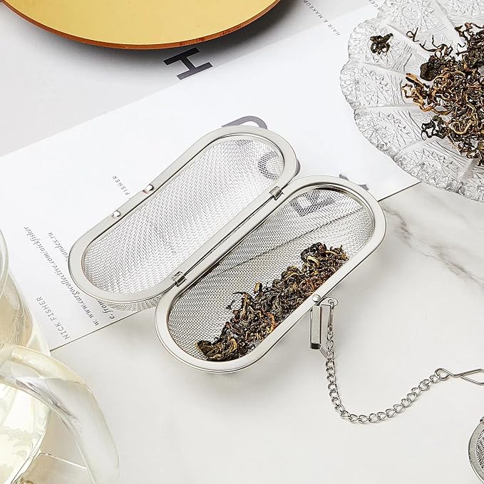 3 Pcs Large Tea Ball Infusers, Loose Leaf Tea Strainers | 4.25 x 1.75 in, 304 Stainless Steel, Mesh Oval Filters, Reusable Tea Steeper, for Kitchen Home Office, Spice Bags for Cooking