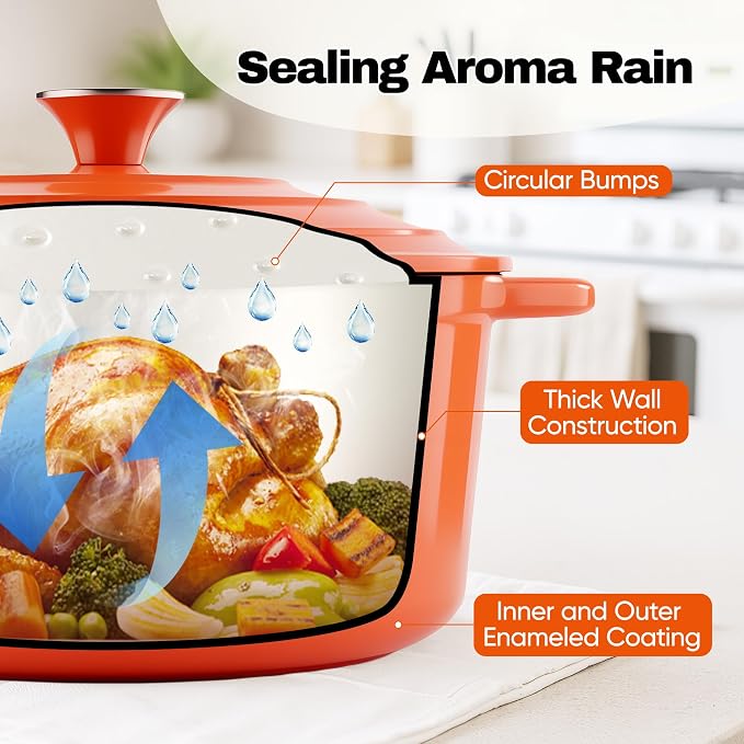 4.5 Quart Dutch Oven Pot with Lid, Non Stick Enameled Cast Iron Dutch Oven for Bread Baking, Heavy-Duty, Oven Safe Ceramic Cookware Up to 500°F for Baking, Braising, Stews, Roasting, Orange