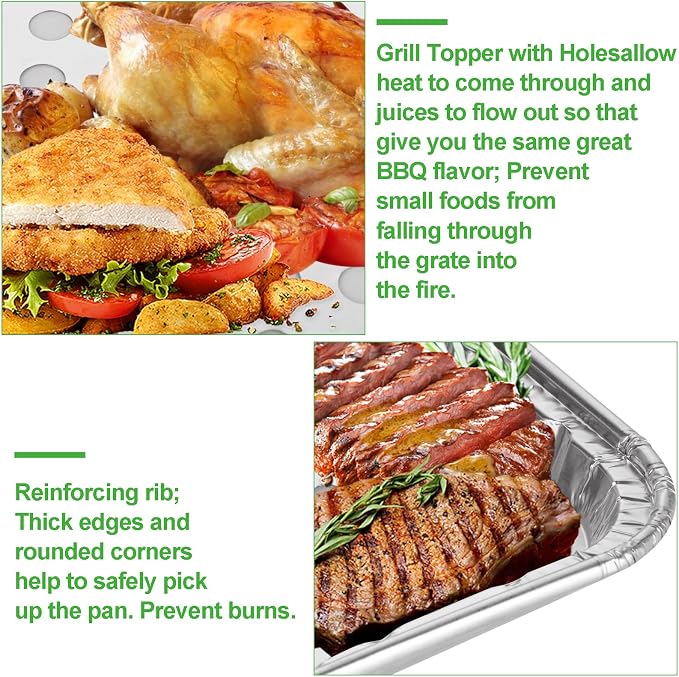 ABuff 20 Pack Disposable Aluminum Foil Grill Topper Pans with Holes, Perforated Grill Grate Liners Trays for Outdoor Grills, BBQ Grill Accessories for Outdoor Cooking and Camping, 16.2 x11.7 Inch