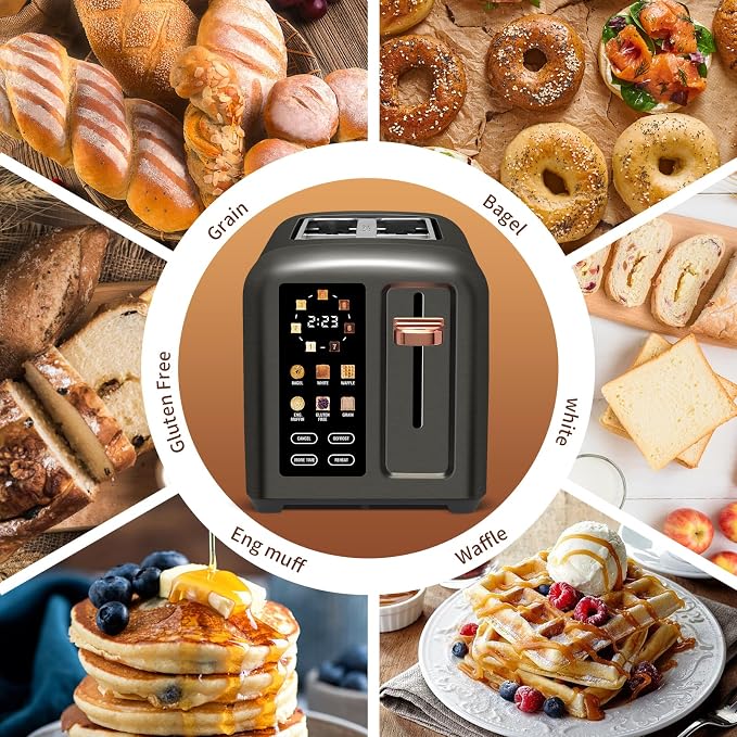 SEEDEEM Touchscreen Toaster 2 Slice, 7 Shade, Stainless, 1350W Dark Metallic