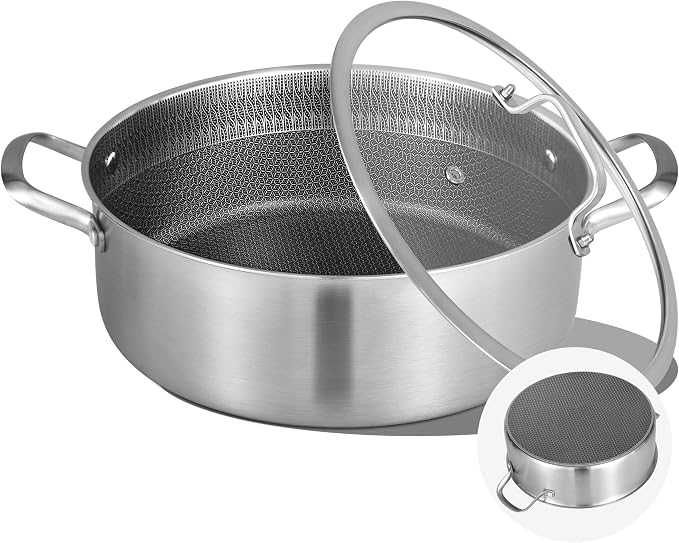 Inqibee 7 QT Saute Pan with Lid, 12 Inch Deep Frying Pan, Riveted Handle | Hybrid Ceramic Nonstick Cookware, Tri-Ply Stainless Steel Pan, Jumbo Cooker, Induction Cooking Pan, Dishwasher and Oven Safe