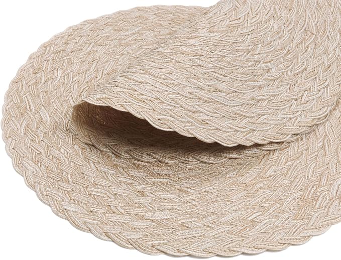SHACOS Round Braided Placemats 15 inch Set of 6 Thick Boho Kitchen Table Placemats for Home Wedding Party (T-Beige, 6)