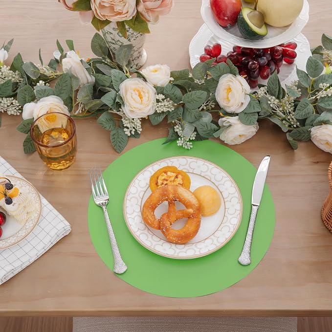 SHACOS 100 pcs Round Paper Placemats Disposable 13 inch Colored Paper Place Mats for Wedding Birthday Party Bridal Baby Shower Events Table Decoration, Green