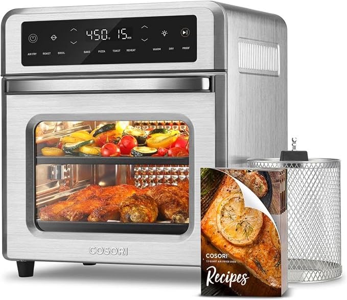 Cosori Air Fryer Oven, 13QT, 11-in-1, Rotisserie, Max 450°F, 6 Accessories | Small Footprint, Dual Heating Elements, Two-Level Cooking, 40% Faster Cooking, Dishwasher-Safe Removable Accessories